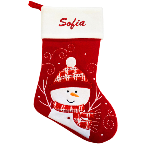  Bota de Navidad roja personalizada con muñeco de nieve