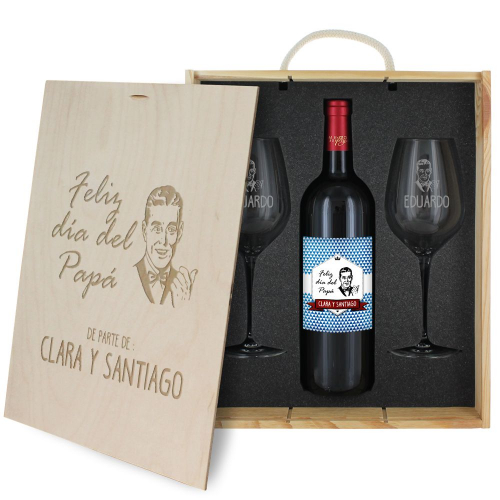 Caja de regalo Día del Padre : botella de vino y dos copas
