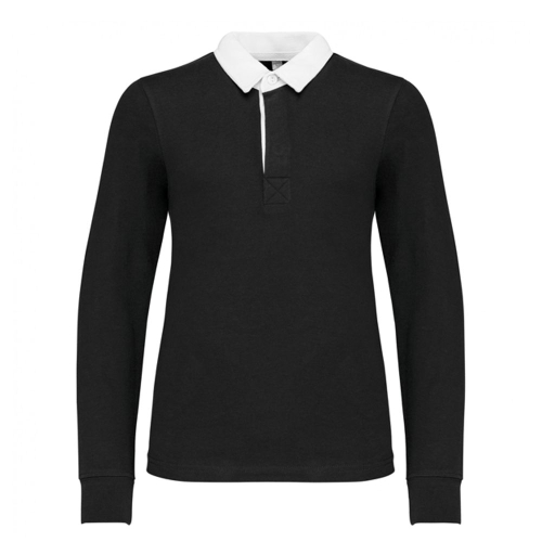 Polo rugby negro con cuello blanco